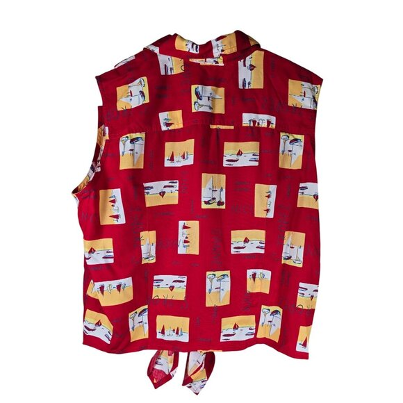 Vintage Liz Claiborne Nautical Cannes, St Tropez, Nice Sailboat Small, Front Tie - Picture 2 of 4